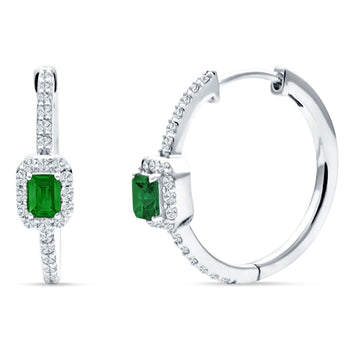 Emerald Cut Halo Hoop Earring Green Emerald CZ 925 Sterling Silver Wholesale